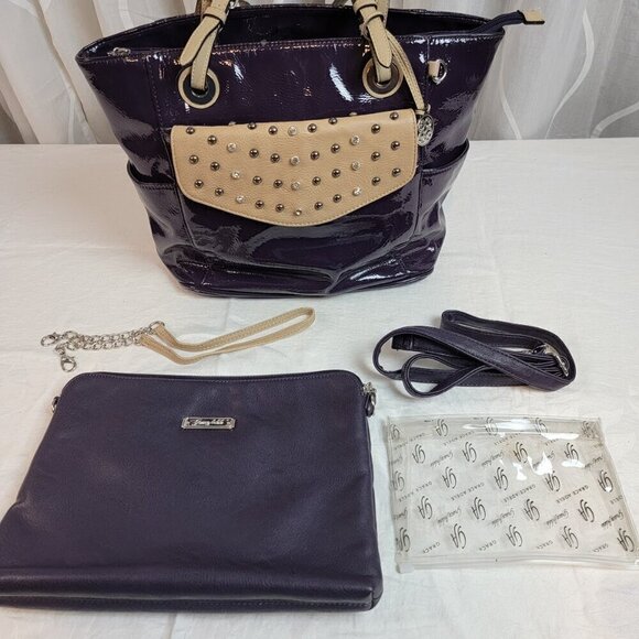 Grace Adele Patent Leather Purse with Clutch, Cosmetic Pouch, Shoulder Strap - Picture 2 of 12